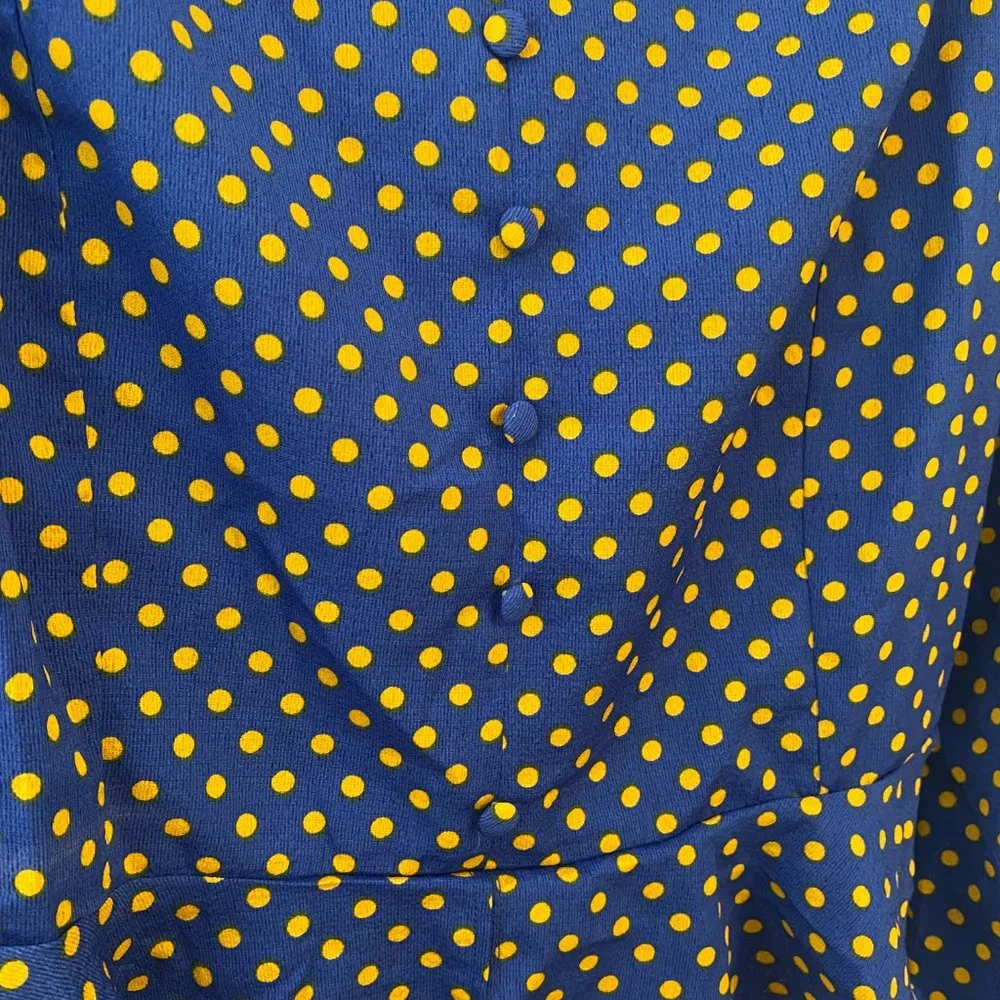 Blue Polka Dot Sweetheart Neck Peplum Long Sleeve Top - Size Large - Picture 7 of 10